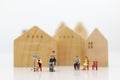 Miniature people : Women open barber shop for service hair style. Image use for design, business concept