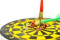 Miniature people : worker digging on the target on dart board, c