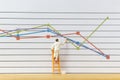 Miniature people : Worker painting business graph on white background Royalty Free Stock Photo