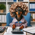 Miniature pinscher dog like accountant or secretary in office. Generative AI Royalty Free Stock Photo