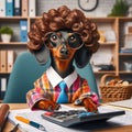 Miniature pinscher dog like accountant or secretary in office. Generative AI Royalty Free Stock Photo