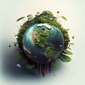 Miniature planet Earth with trees, fauna. Concept for Earth Day. AI generated