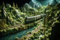 Miniature of a railway and a moving train Royalty Free Stock Photo