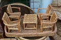 Miniature Rattan Set of single Coffee Table and four comfortable chairs