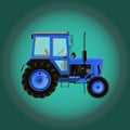 Miniature and realistic flat tractor icon.Agricultural machinery.Farmer blue tractor