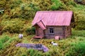 Miniature of realistic rural countryside landscape with a wooden windmill and people Royalty Free Stock Photo