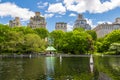 Miniature remote-controlled sail boat in Conservatory Water pond in the Central Park, New York Royalty Free Stock Photo