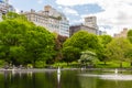 Miniature remote-controlled sail boat in Conservatory Water pond in the Central Park, New York Royalty Free Stock Photo