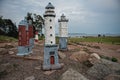 Models of Finnish lighthouses in Kotka, Finland.