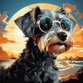 Miniature Schnauzer In Sunglasses: Playful Dog Art On The Beach