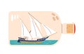 Miniature Ship or Yacht Within Bottle Represent Detailed, Tiny Vector Replica, Displaying Exceptional Skill Royalty Free Stock Photo