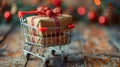 Miniature Shopping Cart With Wrapped Presents