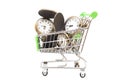 Miniature shopping trolley full of antique pocket watches