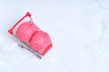 Miniature Shopping Trolley with Two Jelly-Like Human Brain Models