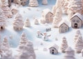 miniature snowmen and houses sit on a snowtop Royalty Free Stock Photo