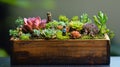 Miniature Succulent Garden in Wooden Box Royalty Free Stock Photo