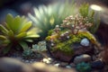 Miniature succulent plants in the garden. Nature background. Selective focus