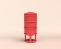 Miniature tall tank, red flat color plastic, 3d rendering