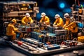 Miniature technicians working on a computer circuit board