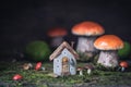 Miniature Thanksgiving cute little autumn cottages in the forest