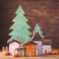 Miniature Thanksgiving little autumn cottages in the forest