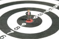 A businessman standing at the center of dartboard, thinking and measure the target goal Royalty Free Stock Photo