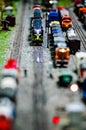 Miniature toy model train locomotives on display