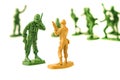 miniature toy soldiers on white background, close-up Royalty Free Stock Photo