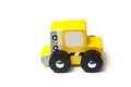 miniature toy, wooden yellow car on white background Royalty Free Stock Photo