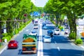 A miniature traffic jam at the avenue daytime in the downtown tiltshift Royalty Free Stock Photo