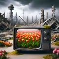 Miniature Tulip Field on Post-Apocalyptic Landscape TV Background