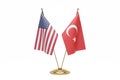 Miniature Usa And Turkish Flag Concept On White With Clipping Path Royalty Free Stock Photo
