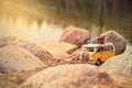 Miniature van parked in the sunset Royalty Free Stock Photo