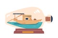 Miniature Vector Ship or Wooden Boat Within Glass Bottle Demonstrate Meticulous Craftsmanship, Intricate Small Model Royalty Free Stock Photo