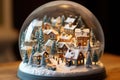 miniature village in a snow globe, winter wonderland Royalty Free Stock Photo