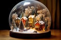 miniature village in a snow globe, winter wonderland Royalty Free Stock Photo