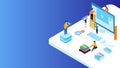 Miniature web developers maintain the website on computer with different programming language sign for Web Development or Royalty Free Stock Photo