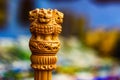 Miniature wooden replica of Ashoka Stambha. An ancient historic indian monument.Lion face Pliiar of Ashoka, Indian national emblem