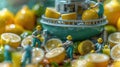 Miniature Workers Harvesting Fresh Lemons for Juice Production Royalty Free Stock Photo