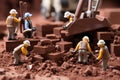 Miniature Builders at the Chocolate Block Site. Generative Ai