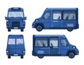 Minibus, front, back and side view set. Modern city transport, minivan