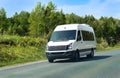 Minibus goes on the country highway