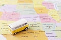 Minibus on map Royalty Free Stock Photo