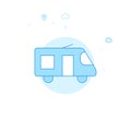 Minibus, Microbus or Shuttle Bus Flat Vector Illustration, Icon. Light Blue Monochrome Design. Editable Stroke