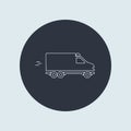 Minibus minivan icon in flat outline style on round background Royalty Free Stock Photo