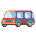 Minibus in red and blue colors with flat style, isolated object on a white background, vector illustration, Royalty Free Stock Photo