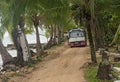 Minibus taxi on the coastal piste on the beach of boca del drago panama