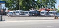 Minibuses in the parking lot at the bus station