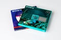 Minidiscs SONY MDW-74 and SONY Color 80 in original packaging on a white background