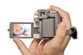 MiniDv camera in man hands Royalty Free Stock Photo